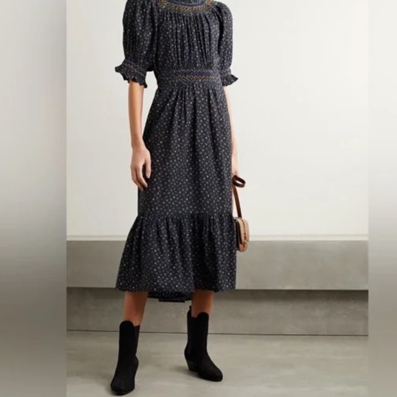 Doen Isidore Dress Midi Black Park Monceau Floral Size Small - Picture 2 of 8